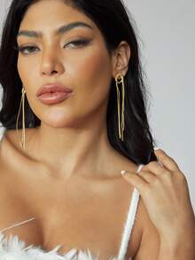 CUCCOO SZL 1 Pair Simple Long Tassel Earrings For Daily Wear - Gold - View 5