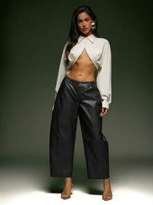 Denimoi Barrel Leg Faux Leather Pant For Fall And Winter Fashionable GNO Date Night Barrel Pants