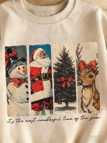 EMERY ROSE Christmas Fashionable Print Dropped Shoulder Crew Neck Sweatshirt For Women - Multicolor - View 5