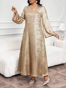 SHEIN Lady 女士优雅派对金属喇叭袖连衣裙 - 金色 - 查看 3