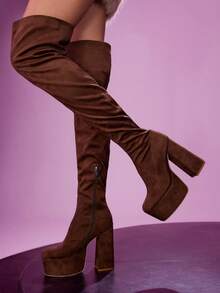 CUCCOO LuxiPop 女士圣诞厚底拉链弹力派对时尚靴，适合圣诞节、感恩节、新年派对、夜店装扮 - 香檳色 - 查看 5