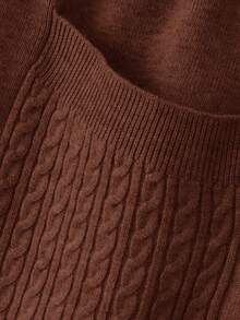 SHEIN Lacomfia 女士优雅毛衣半裙，饰有水钻、亮片和口袋，时尚高端 - 咖啡棕 - 查看 4