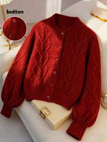 Franclia 新款秋冬休闲宽松柔软大气百搭女士针织开衫 - 紅色 - 查看 1