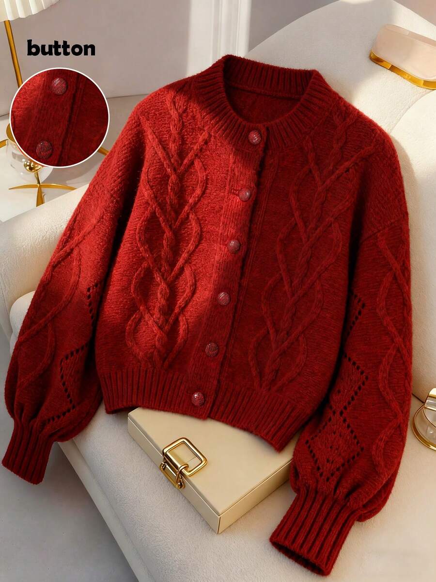 Franclia 新款秋冬休闲宽松柔软大气百搭女士针织开衫 - 紅色 - 查看 1