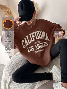 Felpa casual oversize da donna con grafica a lettere e spalle scoperte