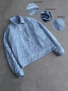 PAVTROS 男士街头风长袖翻领衬衫，长袖方领衬衫，定制提花面料，3D提花面料，牛仔质感面料，清新时尚，日常休闲，街头潮流，户外，主题派对，时尚单品，节日礼物，男友/老公礼物 - 淺藍色 - 查看 1