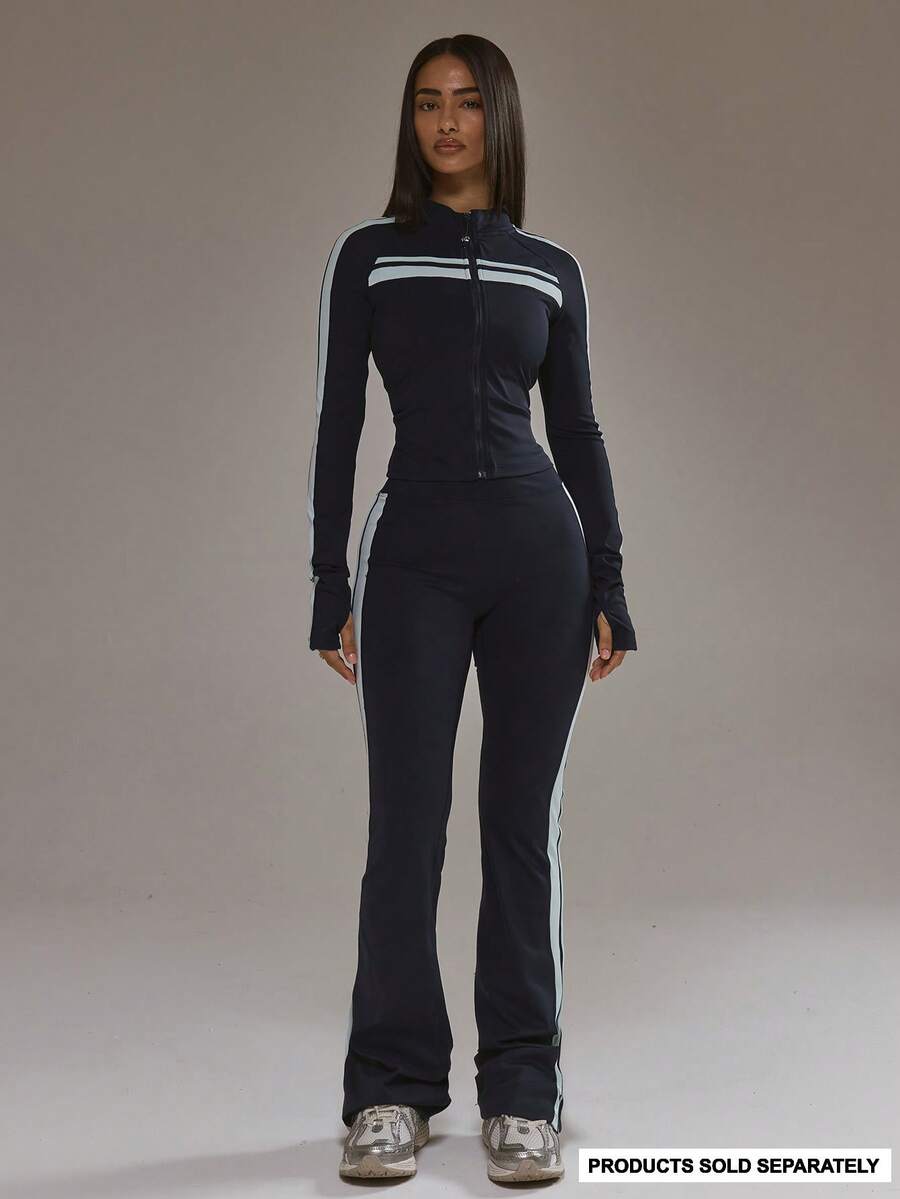 Musera Sport 侧条纹修身喇叭瑜伽裤套装（仅下装）板式运动服 健身房锻炼 合金健身 日常休闲 - 藏蓝色 - 查看 1