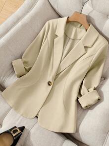 SHEIN Clasi Áo khoác Blazer thời trang thanh lịch cho nữ cỡ lớn - Màu be - Xem 6