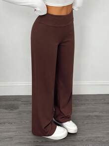 SHEIN PETITE 2条装女士休闲高腰翻边阔腿直筒裤，适合夏季穿着 - 彩色 - 查看 5