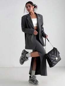 Aidyla 女装秋季时尚复古风双排扣+开衩百褶A字裙高端宽松商务休闲西装套装女秋装裙套装女S套装西装裙西装裙套装女西装连衣裙女套装