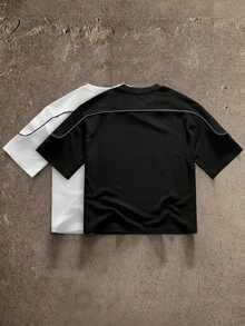 AXEPEAK Men's Round Neck Short Sleeve Casual Summer Fashion Contrast Color T-Shirt - Black and White - View 2