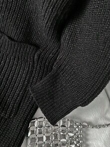 Minimalist Casual - Style Black Knitted Cardigan For Teenagers, With Regular Long - Sleeve Design, Moderate Thickness Suiting Multiple Seasons, Practical Double - Pocket Style, Easy To Wear For Occasions Like Campus Study And Daily Outings - Black - View 5