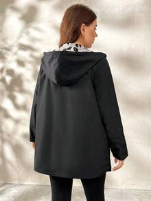 SHEIN Clasi Plus Size Floral Print Drawstring Waist Hooded Jacket, Casual For Autumn/Winter - Multicolor - View 2