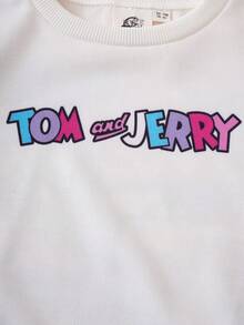 TOM & JERRY X SHEIN 2pcs Young Girl Knitted Dropped Shoulder Sweatshirt And Contrast Cartoon Cake Print Pants Set, Autumn/Winter Kids Sweat Set Kids Jogger Sets Girls Comfy Set - Multicolor - View 5