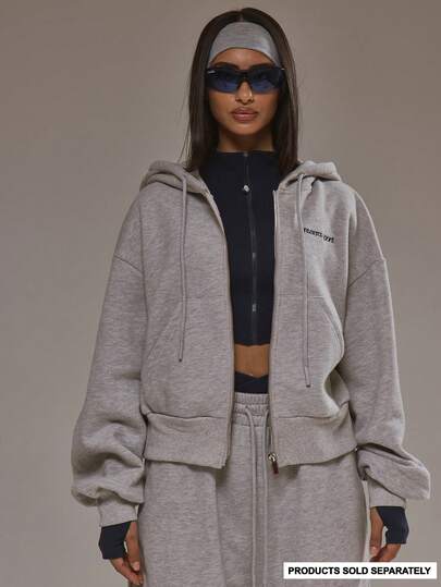 Musera Sport Boxy Fit Zip Through Hoodie Tracksuit Top Only Padel Autumn Fall Winter Activewear Sport Gym Workout Alloy