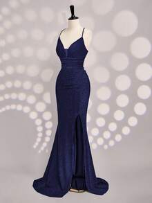 Coutiva Elegancka wieczorowa suknia wieczorowa z odkrytymi plecami i wysokim rozcięciem