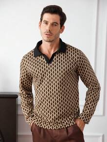 Core Aspect Camisa polo casual retro de manga raglán con cuello de bloqueo de color y media cartera para hombres