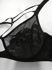 1pc Women's Sexy Lace Patchwork Bra Lingerie Bra - Black - View 9