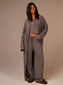 Athîral Women's Casual Solid Color Long Regular Coat, Women's Yoga Loungewear, Knitted Cardigan, Loose Knitted Cardigan V-Neck Coat, Winter Clothing; Cute Sweater, Brown Sweater, High Quality, Robe.