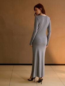 MOTF PREMIUM METAL DECOR FITTED WAIST LONG SLEEVE DRESS - Redwood - View 3