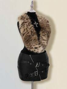 SHEIN ICON 女士前卫性感奢华人字纹混色宽松人造皮草外套 - 杏色 - 查看 7