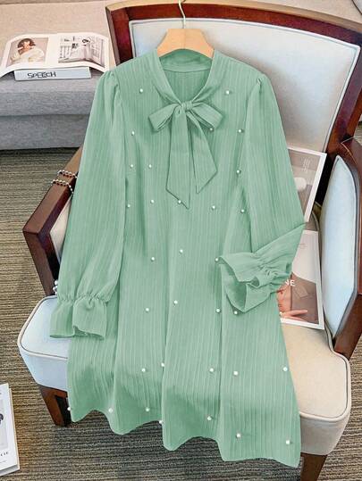 GlowEve CURVE 大码女式时尚休闲珍珠系带连衣裙