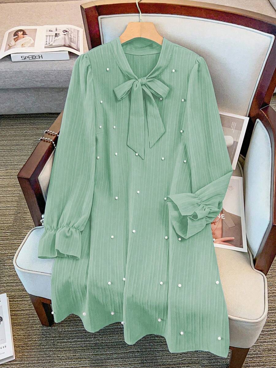 GlowEve CURVE 大码女式时尚休闲珍珠系带连衣裙