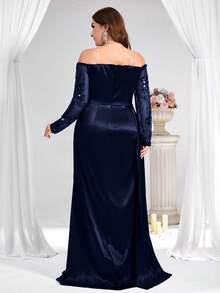 Coutiva Plus Size Formal Evening Gown (Heavily Embellished) - Navy Blue - View 2