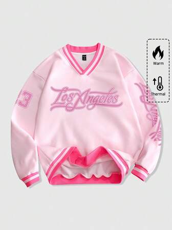 Prep Men's Casual Fashion Printed V-Neck Sweatshirt