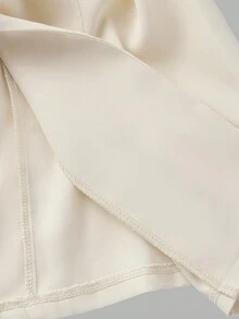 SHEIN Privé 女士褶皱腰身铅笔裤+宽松西装外套套装，商务通勤装 - 杏色 - 查看 9