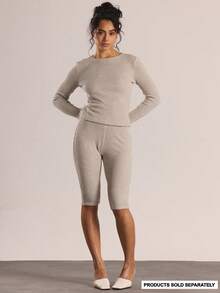 MUSERA V-Front Waistband Cropped Capri Trousers Only Autumn Winter Casual Going Out Everyday Night Out Sexy Cute Cosy    Party New Year Fall - Khaki - View 1