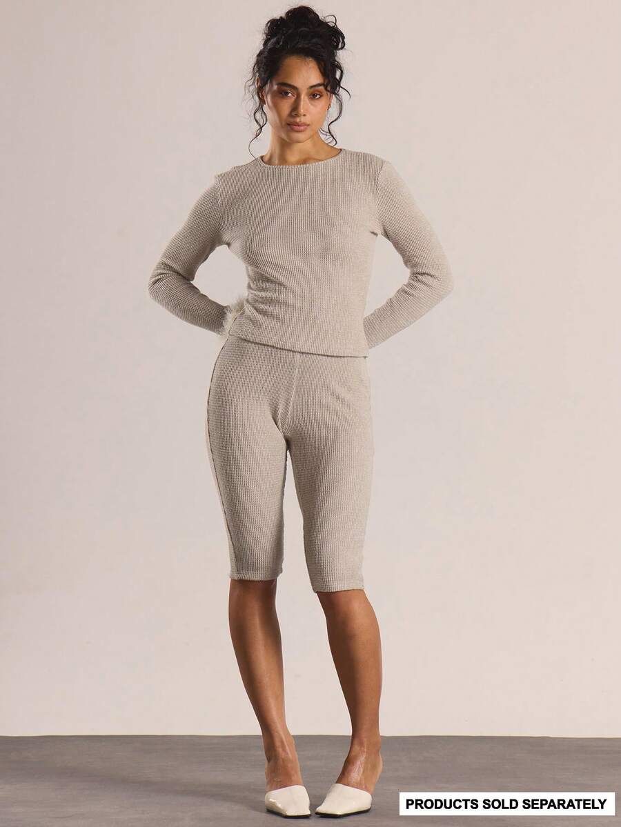 MUSERA V-Front Waistband Cropped Capri Trousers Only Autumn Winter Casual Going Out Everyday Night Out Sexy Cute Cosy    Party New Year Fall - Khaki - View 1