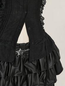 SHEIN ICON Y2k 女式加大码西部乡村音乐会波西米亚嬉皮米色哥特夏季休闲蕾丝边衬衫 - 白色 - 查看 10