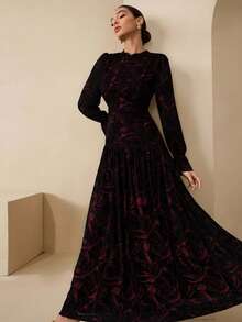 Graceveil Váy ôm họa tiết hoa voan tay bèo nhún dành cho nữ - Nhiều màu - Xem 4