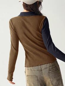 Bohemela Casual Knit Patchwork Long Sleeve Fitted Women Top - Multicolor - View 7