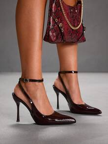 CUCCOO SZL 咖啡色尖头细高跟踝带性感派对高跟鞋 - 咖啡棕 - 查看 3