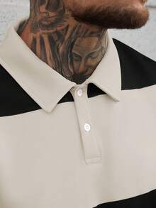 Manfinity Homme Camicia polo casual da uomo a maniche lunghe con bottoni e mezza patta, a contrasto di colore. Camicia a maniche lunghe da uomo a righe bianche e nere. Camicia casual a maniche lunghe da uomo, adatta per attività quotidiane, tempo libero, weekend, attività all'aperto, viaggi, ambienti di lavoro rilassati o occasioni semi-formali, regalo per il fidanzato/marito, regalo per l'anniversario, Natale.