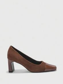 CUCCOO BIZCHIC Women's Square Toe Fashionable Versatile High Heels For Daily Commute - Coffee Brown - View 6