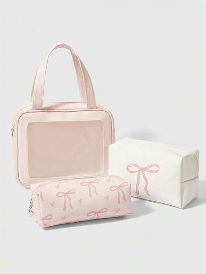 Kawaii 3pcs/Set Fashion Butterfly Print Cosmetic Bag With Large Capacity