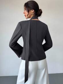 Firerie Chaqueta de traje elegante y casual de corte slim en colores populares, adecuada para negociaciones de negocios, vuelta al colegio, ir al trabajo, usar como docente, ropa de oficina, ropa de mujer para otoño/invierno, estilo elegante de otoño/marrón - Gris Oscuro - Ver 2