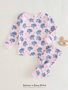 Baby Girl Snug Fit Pajama Set, Ballet Girl Knit Soft Crew Neck Long Sleeve Top And Elastic Waist Long Pants Cozy Pixies Baby Girl Set Baby Girl Stitch Pj Baby Girl Elephant Print Baby Girl Pj Set Toddler Pj Set Baby Girl Clothes Elephant Baby Girl Ocean Print Baby Girl Elephant Pajamas - Blue and White - View 3