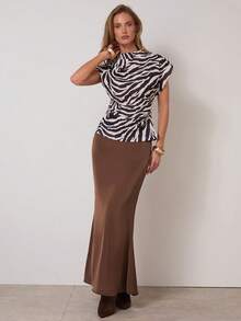 COSMINA 女士优雅纯色美人鱼裙，适合通勤 - 棕色 - 查看 1