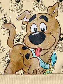 SCOOBY-DOO X SHEIN Bộ đồ thể thao dài tay in chữ và hình chú chó con hoạt hình cho bé trai và quần nỉ màu nâu - Màu Khaki - Xem 7
