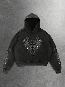 ROMWE MEN Goth Herren Lässig Schneeflocken Strass verzierter Hoodie Sweatshirt, Herbst/Winter