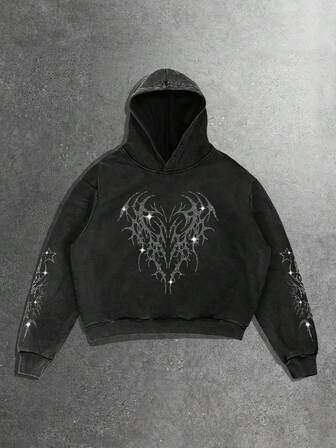 Goth Herren Lässig Schneeflocken Strass verzierter Hoodie Sweatshirt, Herbst/Winter