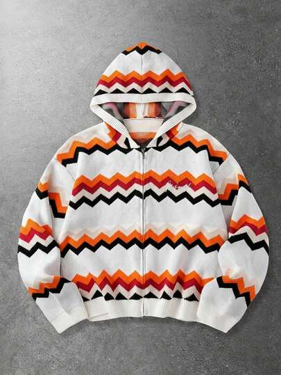 Men's Striped Jacquard Hooded Cardigan Sweater