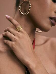 JIAN LASALA 1pc Stainless Steel Adjustable Open Ring In Golden Color, Fashionable - Yellow Gold - View 4