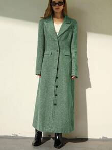 Aveloria Modichic Retro High Street Commuter Blazer With Notched Collar, Waist Cinching Design, Padded Shoulders, Women's Long Sleeve Long Coat - Green - View 5