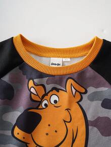 SCOOBY-DOO X SHEIN 2pcs/Set Young Boy Casual Dog Print Camouflage Contrast Raglan Sleeve Crew Neck Sweatshirt And Sweatpants Set - Multicolor - View 5