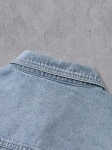 Manfinity Denimwave 男士浅蓝色落肩长袖短款休闲牛仔夹克 - 淺色水洗藍 - 查看 3